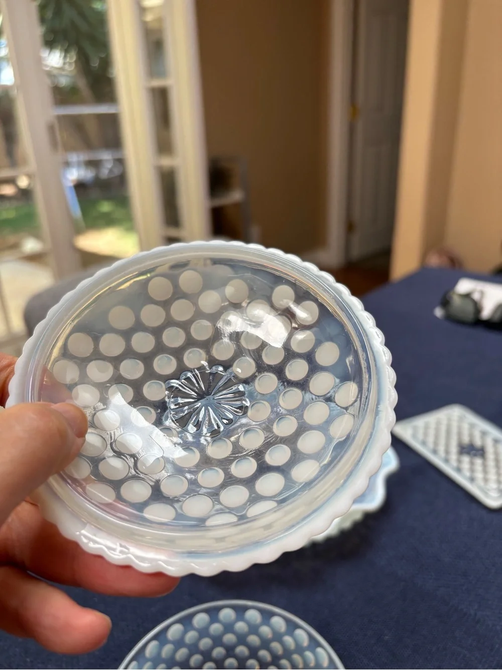 Fenton Opalescent Milk Glass Hobnail Dish - Pale Blue/White Decorative Bowl